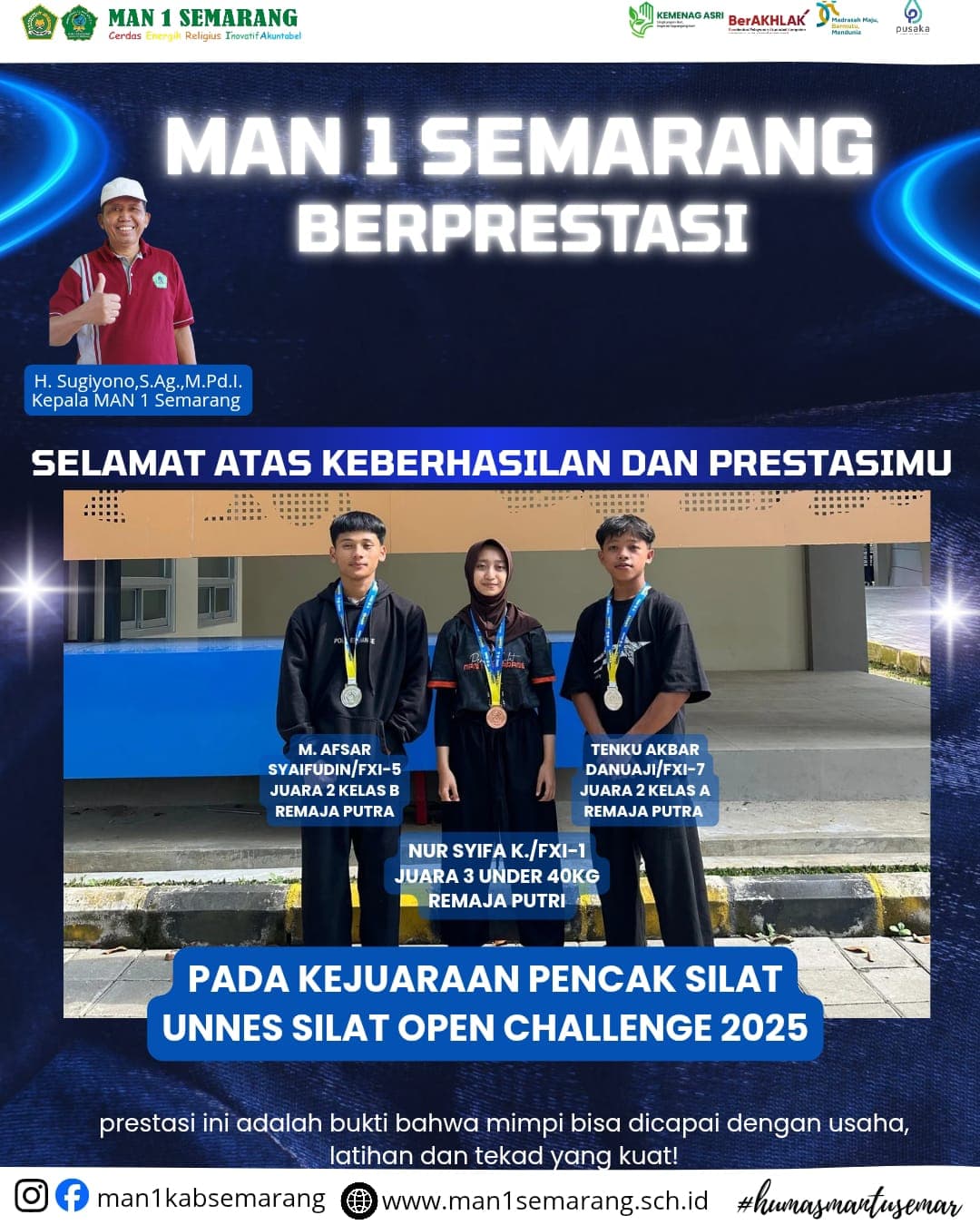 Tiga Siswa MAN 1 Semarang Raih Juara di Kejuaraan Pencak Silat Open Challenge UNNES 2025